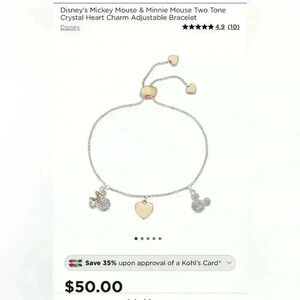 Disney’s Mickey Mouse & Minnie Mouse Two Tone Crystal Heart Charm Bracelet